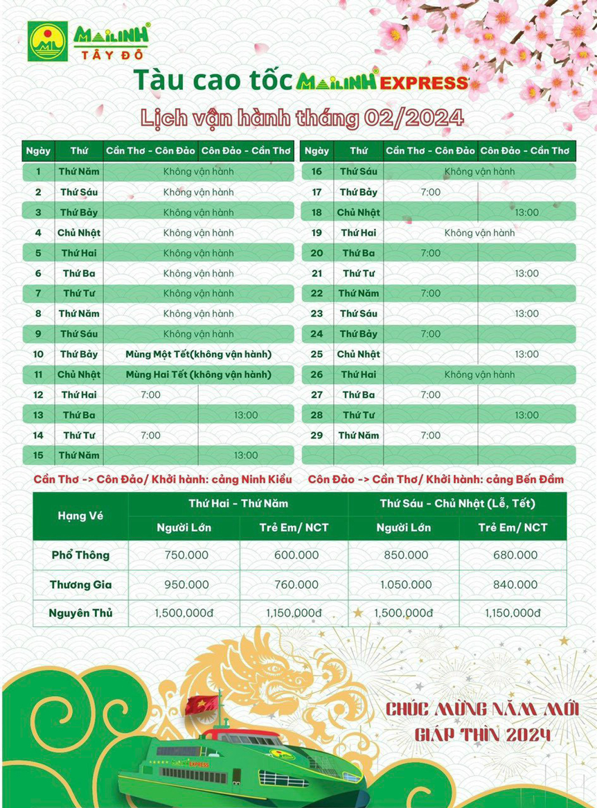 Vé tàu Cần Thơ - Côn Đảo, vé tàu cao tốc Mai Linh